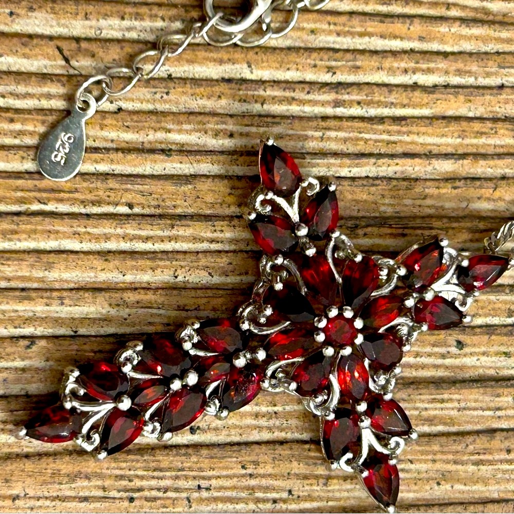 Gorgeous Large Garnet Cross Pendant | Sterling Silver - Picture 3 of 7
